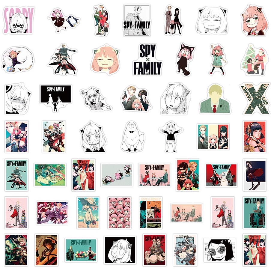 50/25/10 Nhãn Dán Anime Spy Family Trang Trí Laptop Vali Ván Trượt Vali