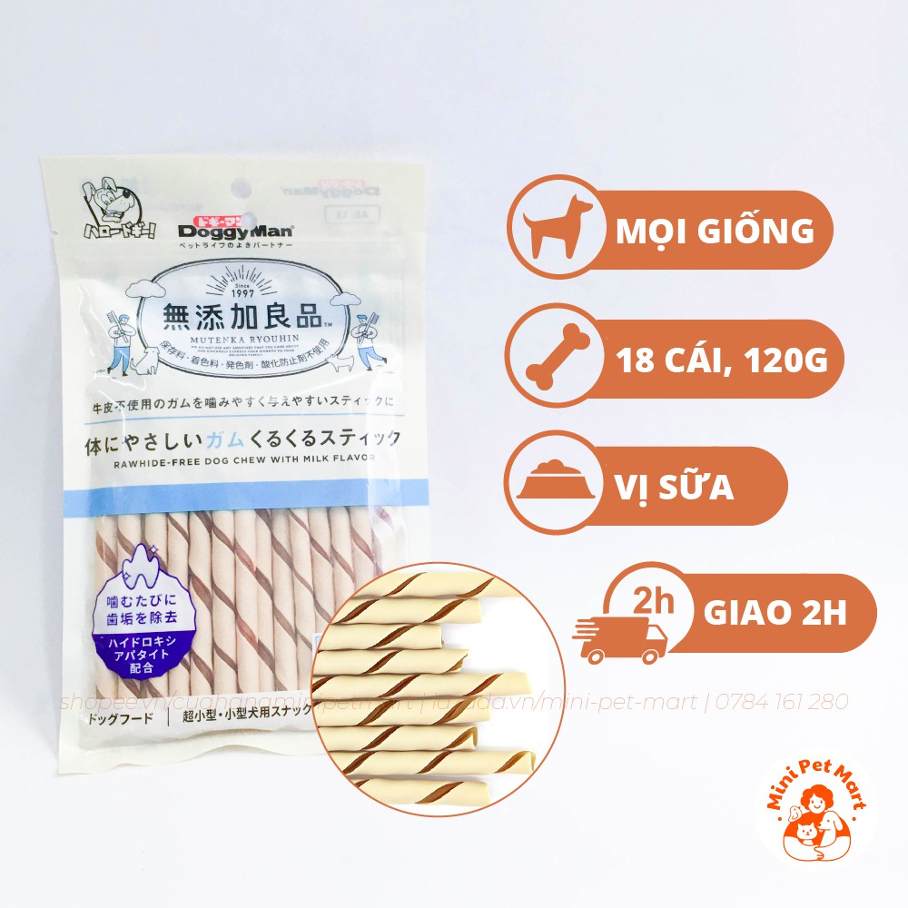 Que gặm hương sữa DOGGYMAN 120g (18 cái) - snack, bánh thưởng cho chó