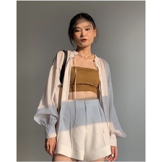 Quần đùi trắng nữ gập gấu cạp cao vải kaki tôn dáng Miss girl M610