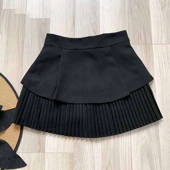 Chân Váy Xòe 2 Tầng Cạp Cao Xếp Ly sang chảnh màu đen - Hanlly Fashion Thời Trang Nữ | BigBuy360 - bigbuy360.vn