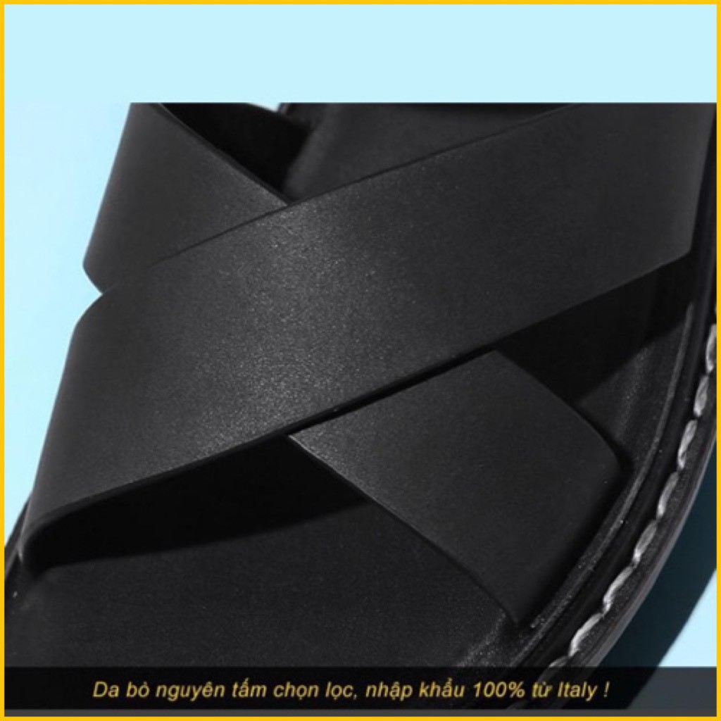 Dép da nam cao cấp - da bò mềm mại - đế massage chân êm ái HT586