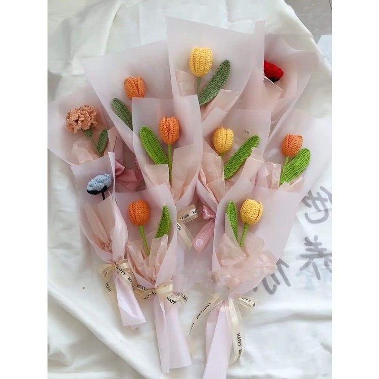 Bó 1 cành Hoa Tulip bằng len móc handmade dùng trang trí/quà tặng