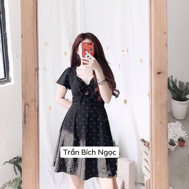ĐẦM ELIO DRESS - ĐẦM HỞ LƯNG CHẤM BI TRẮNG ĐEN SIÊU XINH | BigBuy360 - bigbuy360.vn