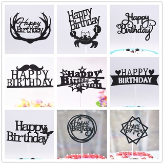 Bộ 10 que cắm trang trí bánh kem chữ Happy Birthday màu đen đẹp mắt