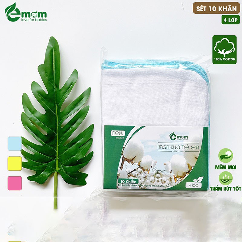 Khăn Sữa 4 Lớp EMOM Cao Cấp Cho Bé Sơ Sinh, Chất Liệu Mềm Mại, 100% Chính Hãng