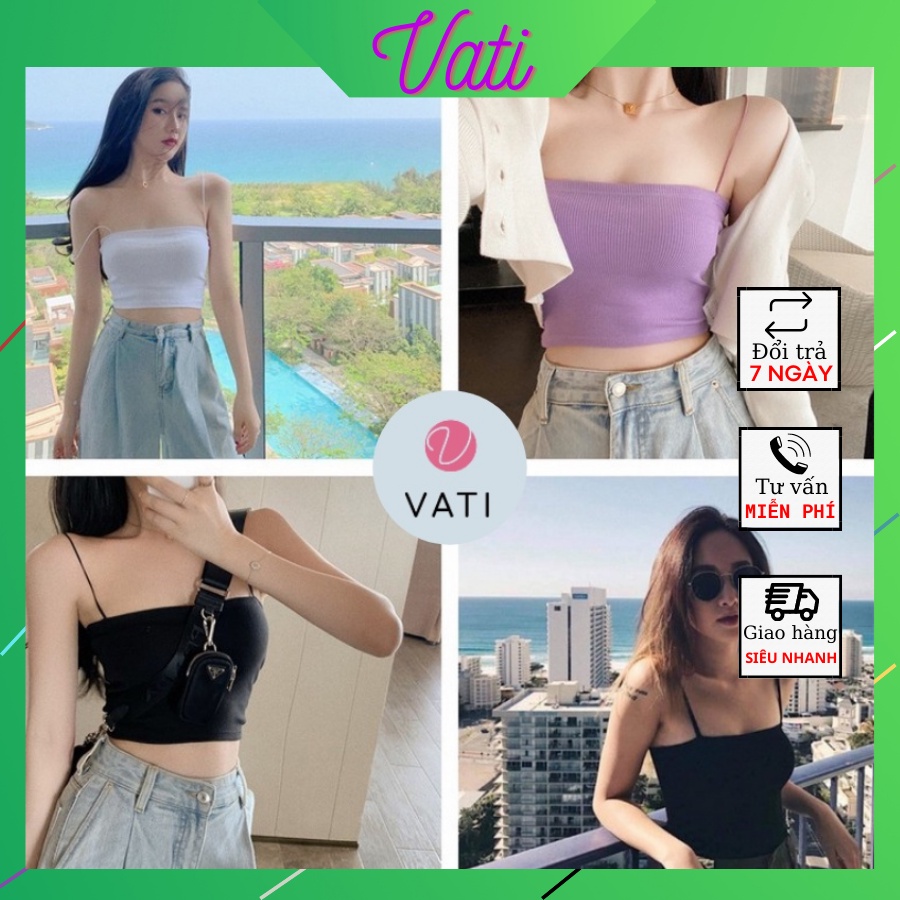 Áo hai dây tăm, áo 2 dây thun croptop ôm sợi bún VATI