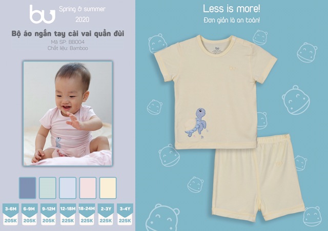 Bộ cộc tay Bu cài vai thêu con rùa chất bamboo mới 2020 cho bé