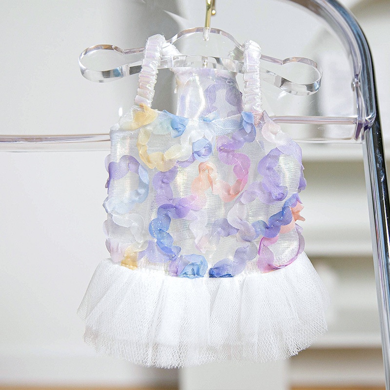 &lt;cutepethome&gt;Đầm Lưới Hai Lớp Thoáng Khí Họa Tiết Hoa Hồng Cầu Vồng Thời Trang Xuân Hè Cho Cún Cưng