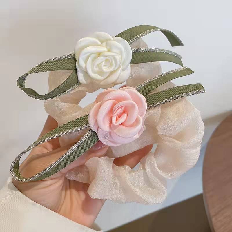 Dây Buộc Tóc Cao Su Co Giãn Đính Hoa Trà Thời Trang Mùa Hè 2023