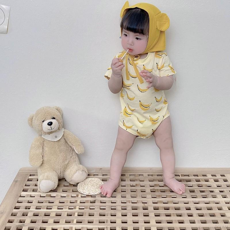 Bộ áo liền quần in hình quả chuối có mũ dễ thương thời trang mùa hè cho bé