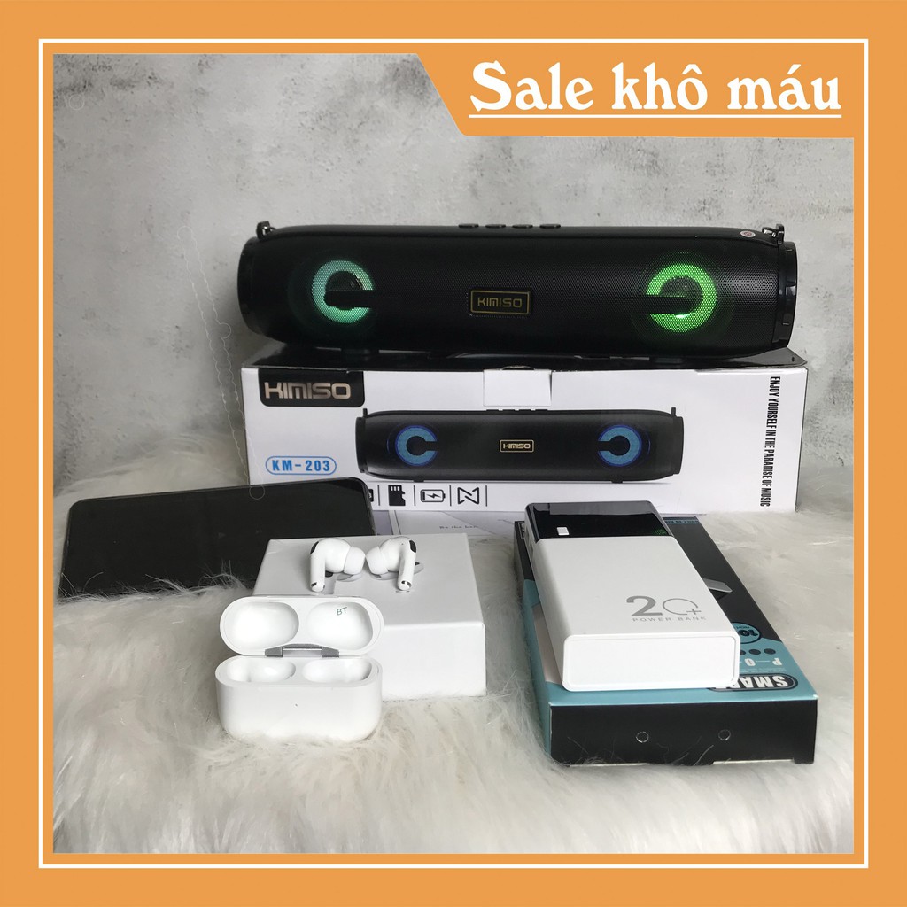 Loa Bluetooth Kimiso KM203 Xách Tay Có Đèn Led Tặng Kèm Tai Nghe i12 Pro,Sạc Dự Phòng