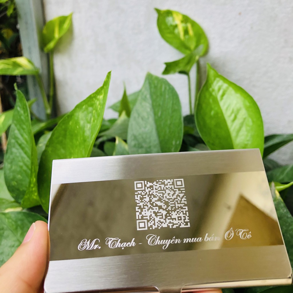 Hộp đựng name card visit khắc mã QR siêu đẹp, hộp đựng ATM ví đựng danh thiếp bằng thép quét được mã QR