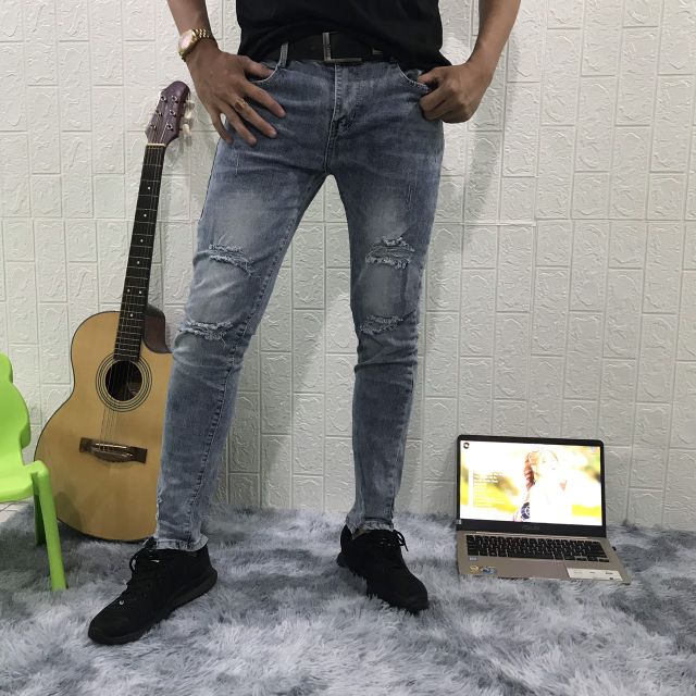 Quần jean nam dài K1979 mẫu wash rách màu xanh phong cách Hàn Quốc – Shop jean sỉ lẻ