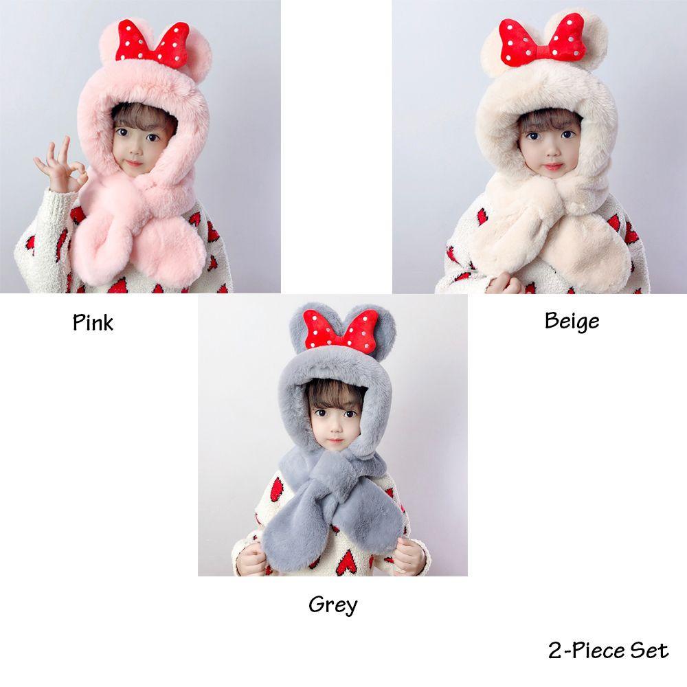 MIHAN1 Mũ Beanie Kèm Khăn Choàng Cổ Và Găng Tay Họa Tiết Hoạt Hình Cho Bé