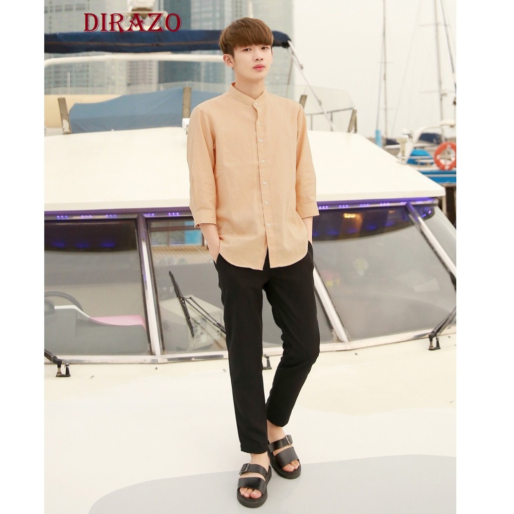 Sơ mi nam CỔ TRỤ TAY LỠ Xu hướng HÀN QUỐC 2  màu (XANH BIỂN+ DA KEM)_ DIRAZO