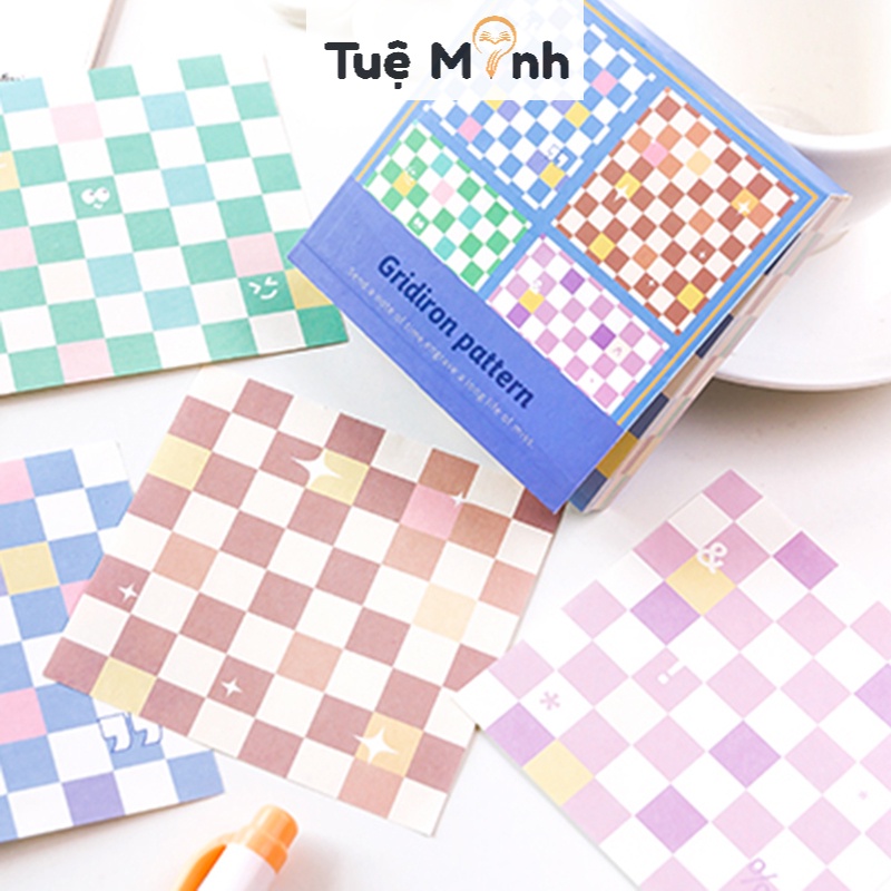 Note ghi chú tập 100 tờ Caro dễ thương NO17 hình Bánh kem, Vườn hoa cute trang trí sổ bullet journal