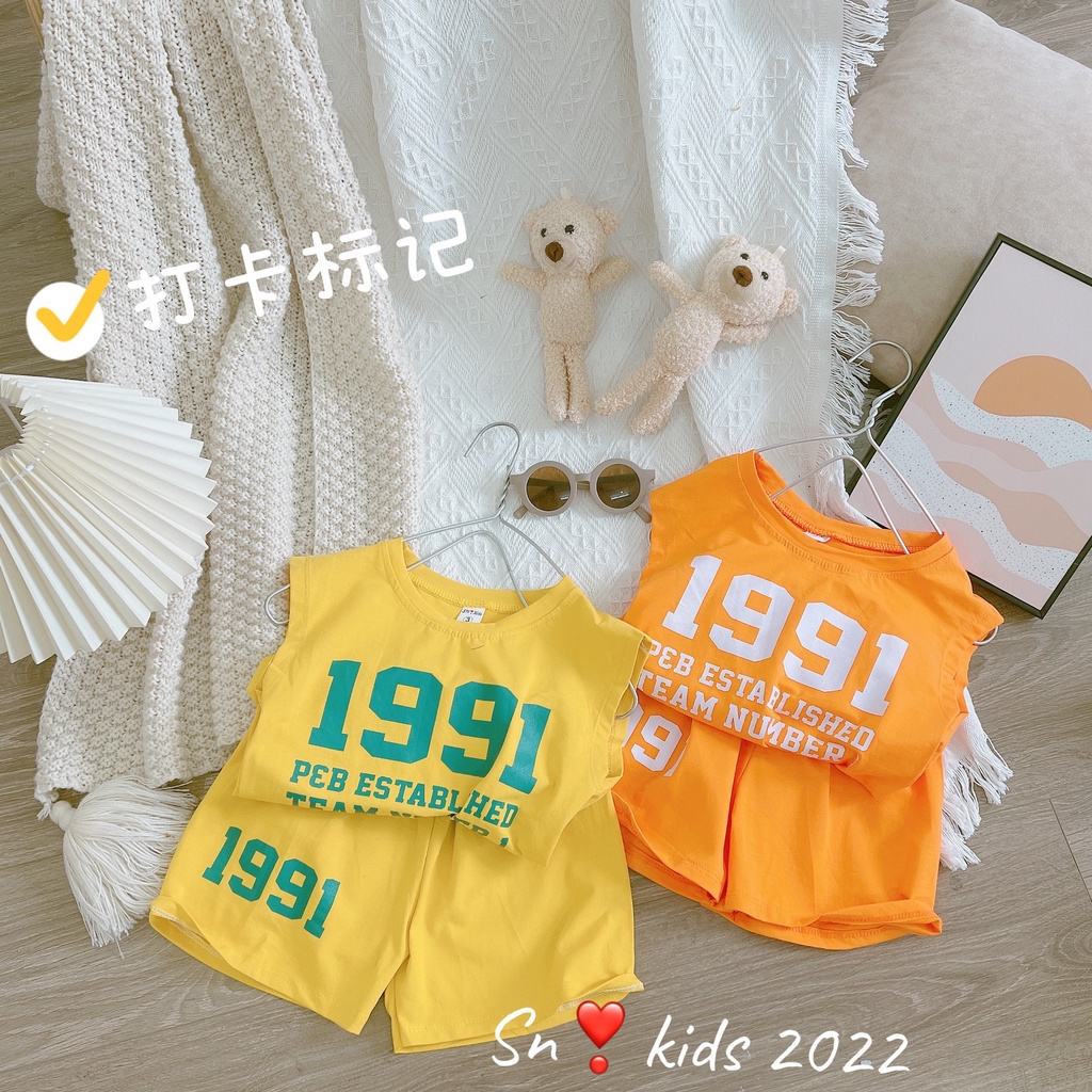 Bộ ba lỗ thể thao bé trai, bộ áo ba lỗ chất cotton họa tiết 1991 size đại 20-35kg cho bé