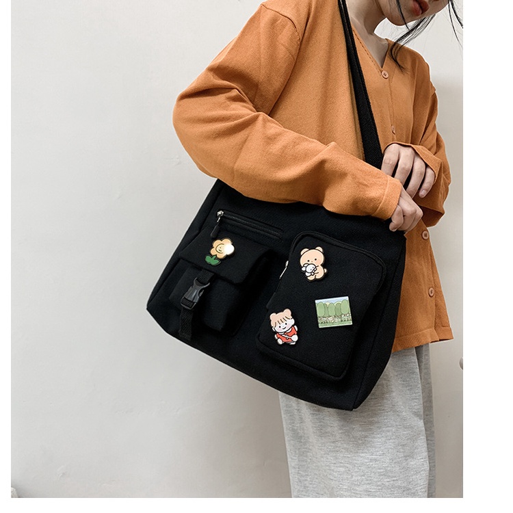 Túi tote vải đeo chéo canvas đi học đi chơi vừa khổ a4 thời trang hazin