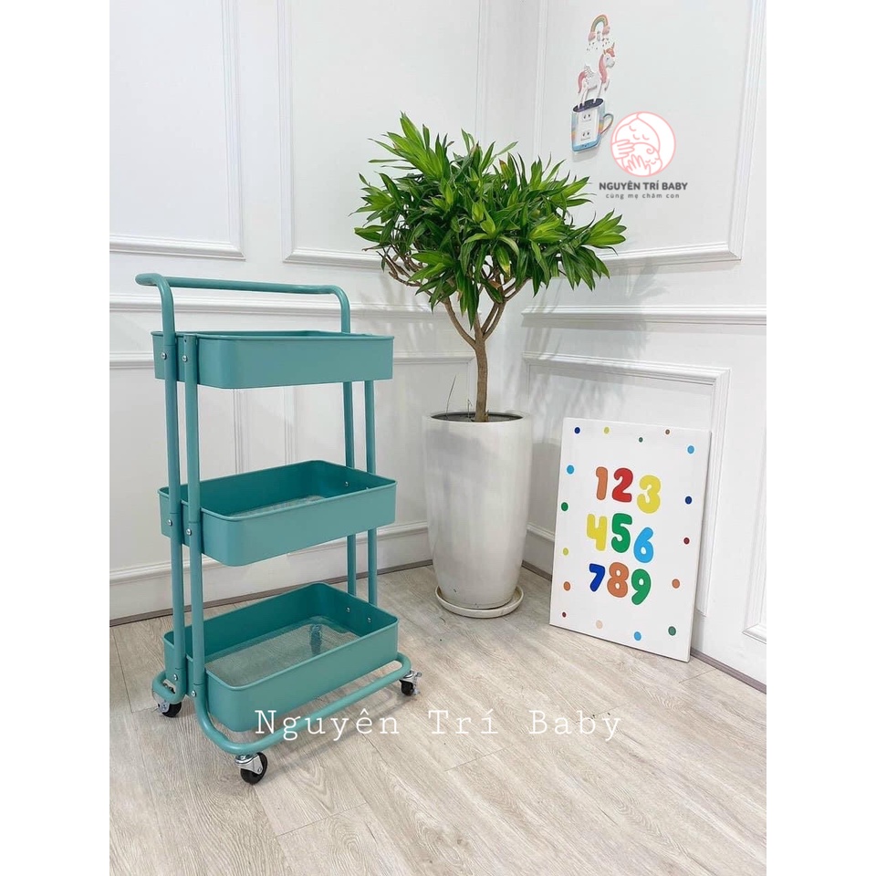 Kệ sắt đa năng 3 tầng sơn tĩnh điện, đựng đồ em bé, có tay cầm và bánh xe