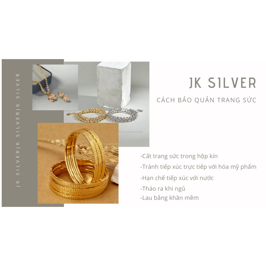 Bông tai nữ JK Silver kiểu dáng Hàn Quốc mạ vàng 18K đính kim cương nhân tạo, công nghệ xi vàng 4 lớp cao cấp không đen,