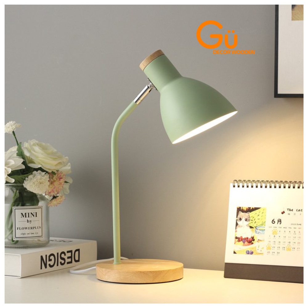 Đèn học để bàn đế gỗ kèm bóng chống cận, Đèn decor phòng ngủ