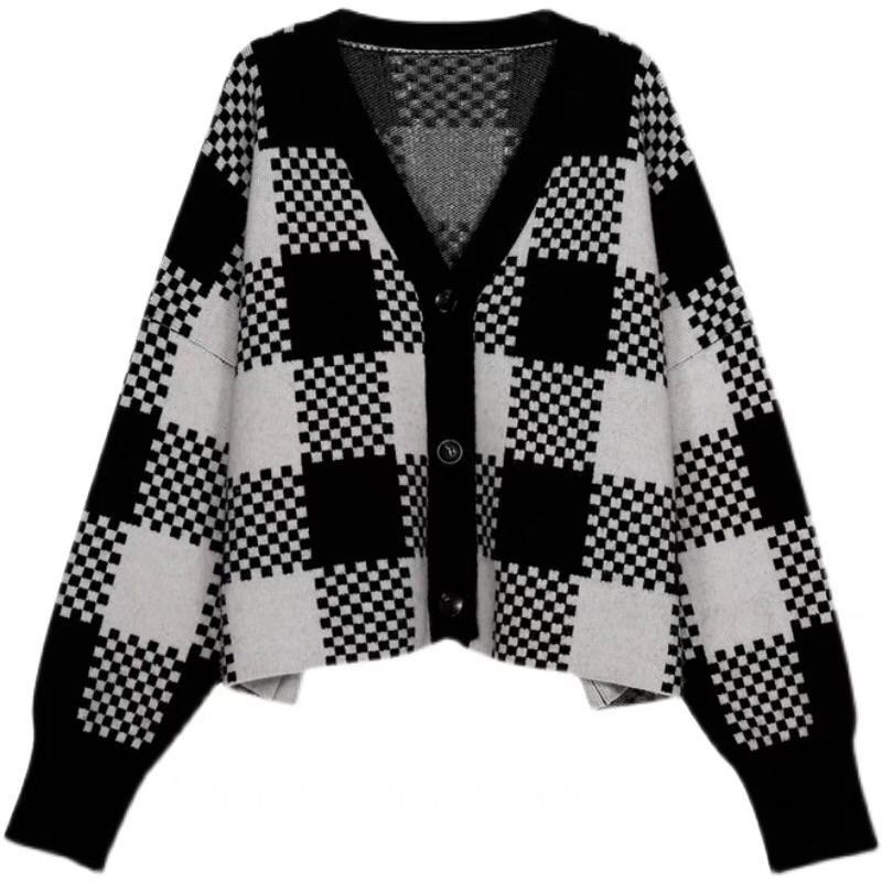 Áo cardigan nữ khoác ngoài màu h đen chất len hoạ tiết hình kẻ sọc phom rộng loại 1 phong cách tiểu thư Hàn Quốc