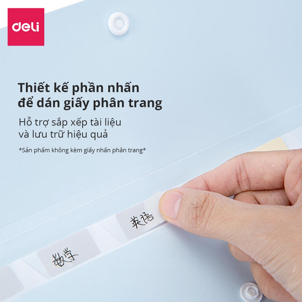 Cặp đựng tài liệu A4 Deli 8 ngăn phân trang - file lưu trữ tài liệu - Linfini - Xanh Dương / Xanh lá /Xám - 72456