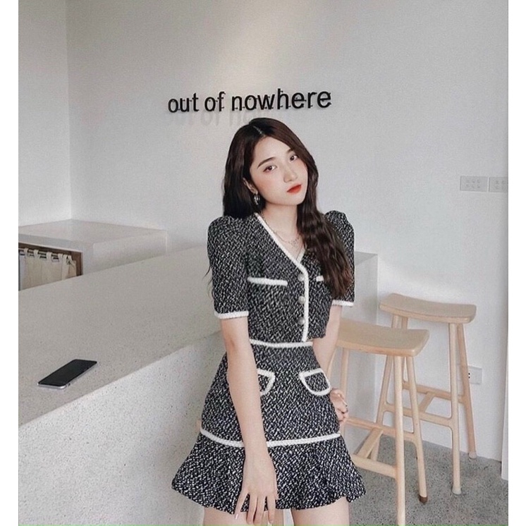 Set dạ xám viền chân váy đuôi cá,váy nữ xoè đuôi cá mini siêu sang cho bạn gái đi tiệc đi chơi