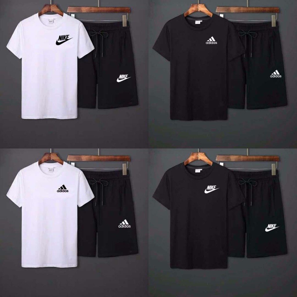 2 mảnh trang phục thể thao dáng rộng tay ngắn bằng cotton cho nam