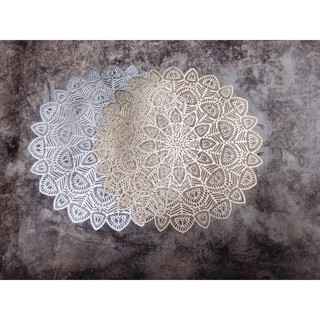 Tấm lót bàn ăn, lót lọ hoa, placemat, nhựa dẻo màu bạc và vàng, đường kính 38cm, xinh, rẻ, tiện lợi