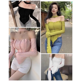 Áo len tay dài dáng ôm vạt xoé