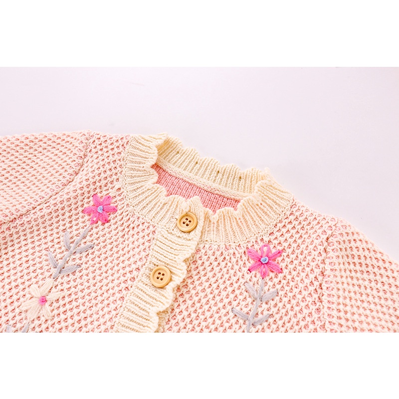 Áo khoác len cardigan bé gái thêu hoa | Quảng châu cao cấp