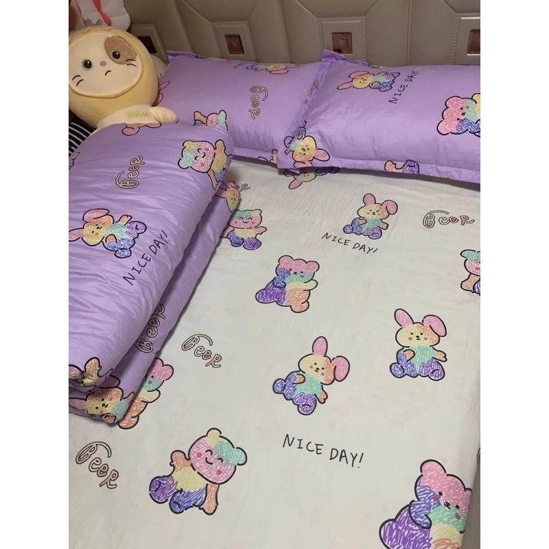 BỘ CHĂN GA POLY GẤU TÍM  nhập khẩu