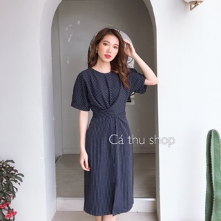 Đầm kẻ kimono
