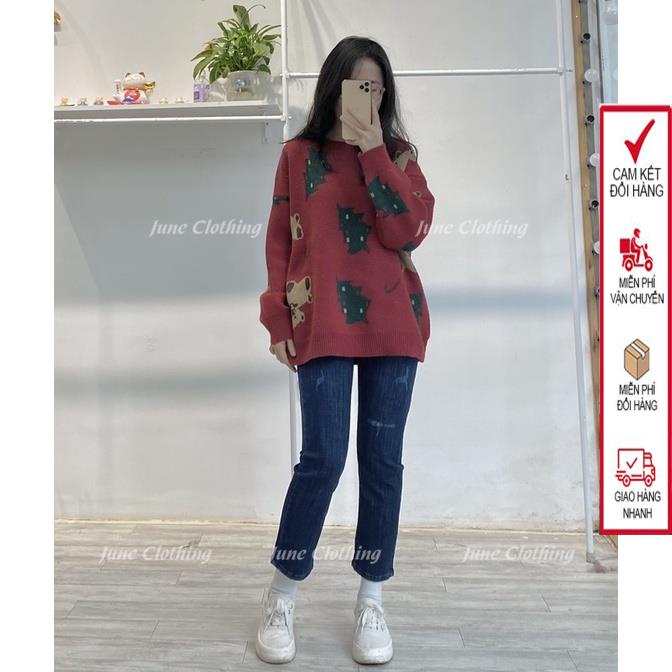 Áo len nữ J886 họa tiết cây thông noel con gấu len mềm mịn siêu xinh | BigBuy360 - bigbuy360.vn