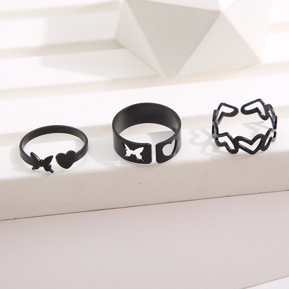 iF YOU Bộ 3 Nhẫn Hình Bướm Trái Tim Phong Cách Cổ Điển Thời Trang Cho Nữ