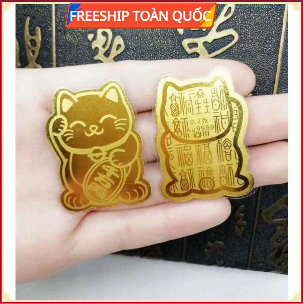 PVN22326 Mèo Thần Tài Mạ Vàng Chiêu Tài Lộc Dán Điện Thoại, Để Trong Ví Tiền T2 .