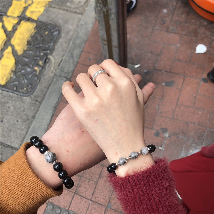 2 Vòng Tay Chuỗi Hạt Đá Đen Từ Tính Thời Trang Cho Cặp Đôi