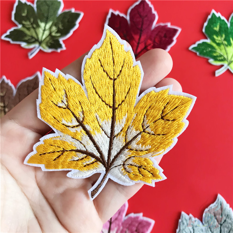Hình dán ủi thêu hình lá phong nhiều màu sắc tiện dụng cho trang trí thủ công quần áo