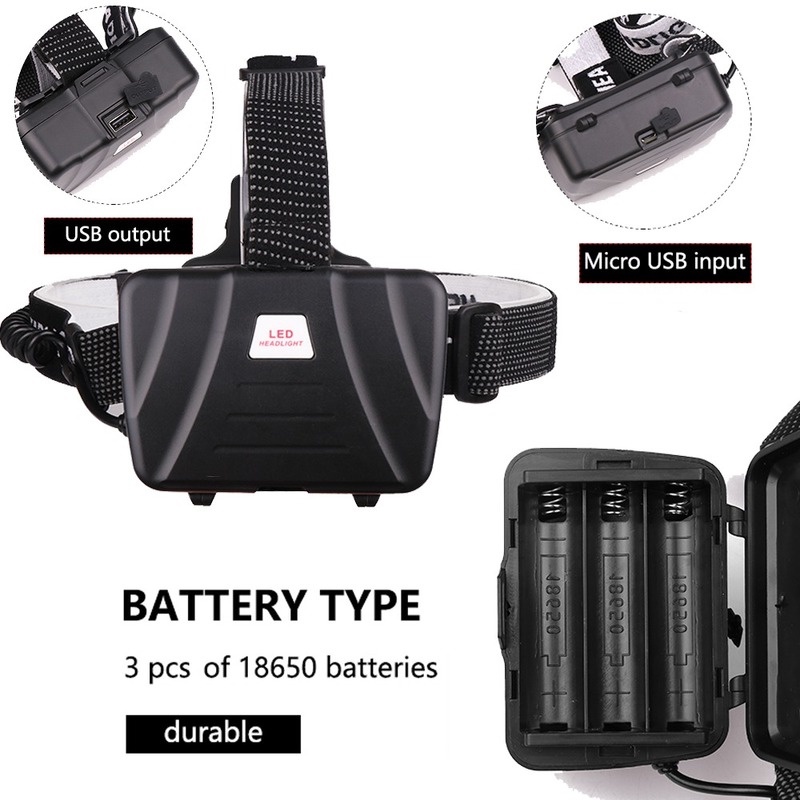 Đèn pin đội đầu XHP70.2 siêu sáng có thể sạc lại bằng cổng USB