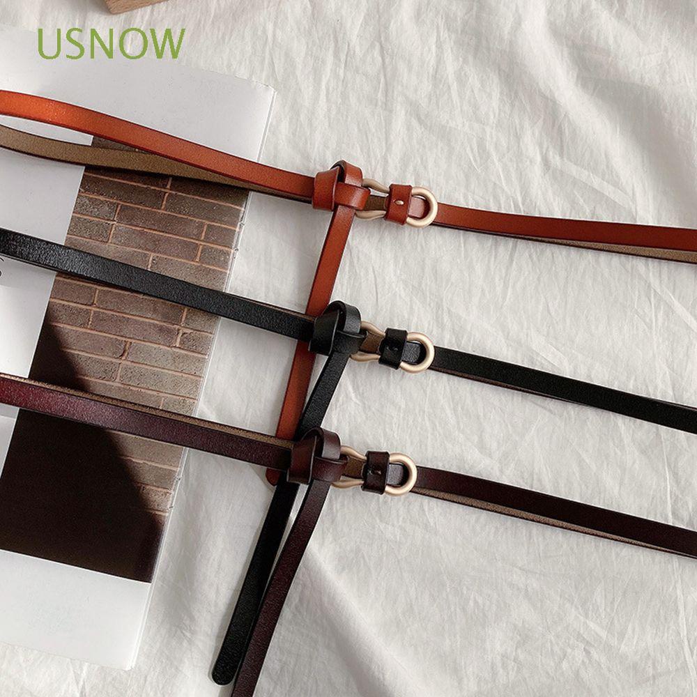 Dây thắt lưng da bản nhỏ khóa kim loại màu trơn thời trang Vintage đơn giản cho nữ