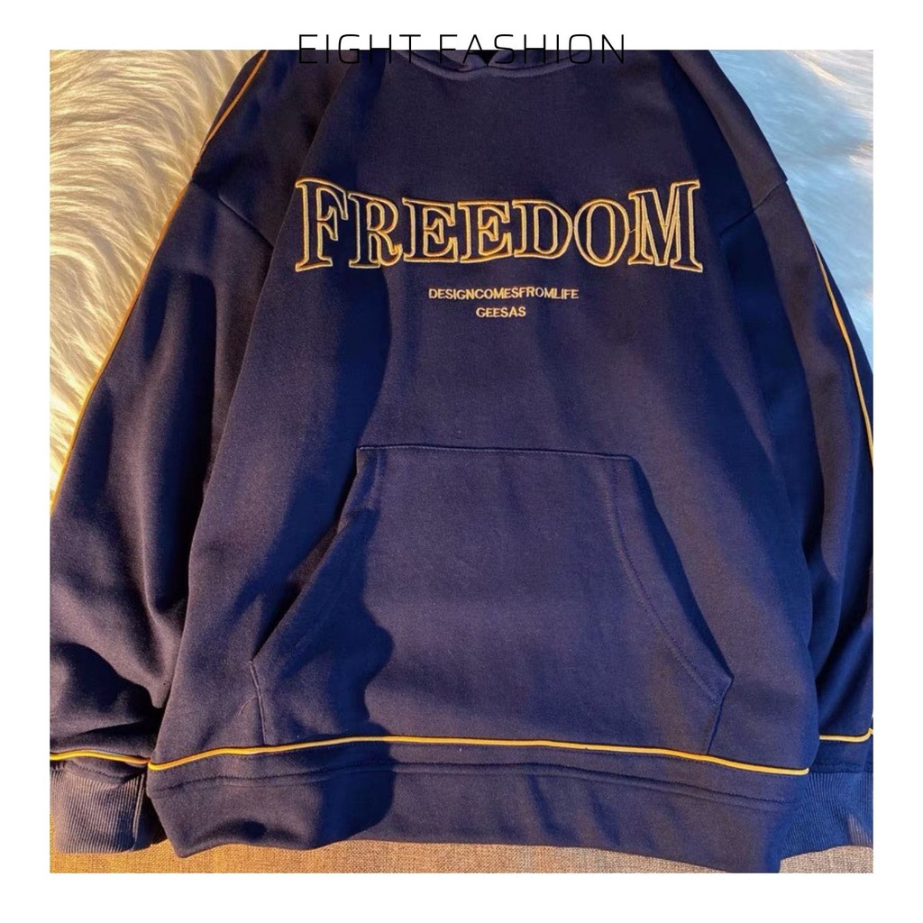 Áo Hoodie Thun Cotton Thêu Chữ FREEDOM Mặc Mát Vào Mùa Hè Phong Cách Hàn Có Mũ Trùm Đầu Áo Tay Dài EIGHTFASHION HD101 | BigBuy360 - bigbuy360.vn
