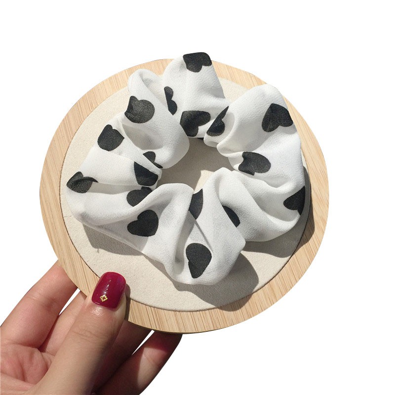 Dây Buộc Tóc Vải Chiffon Co Giãn In Hình Trái Tim