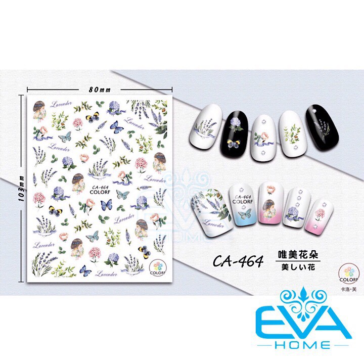 Miếng Dán Móng Tay 3D Nail Sticker Tráng Trí Hoạ Tiết Hoa Bướm Lavender CA464