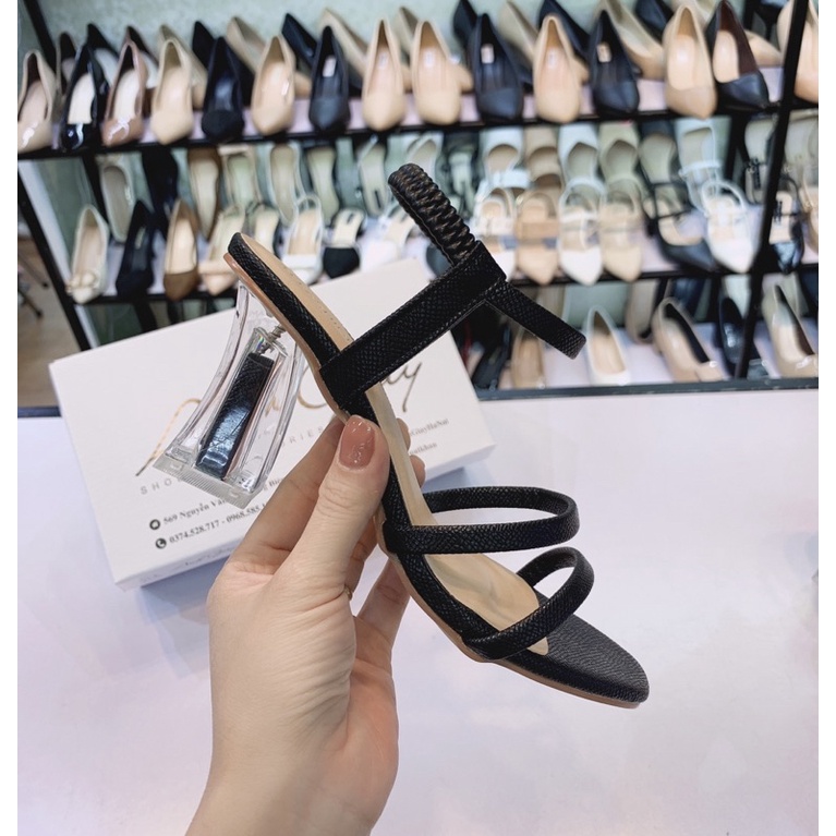 SD78 - Sandal quai mảnh gót trụ trong 7p da lì mềm ôm chân ( ảnh thật kèm e)