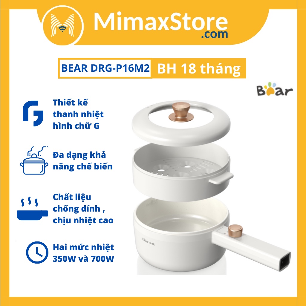 [Hỏa tốc - HCM] Nồi Điện Đa Năng 1.6L Bear DRG-P16M2 ( Kèm Khay Hấp ) | Hàng Chính Hãng | Bảo Hành 18T |  | Mimax Store