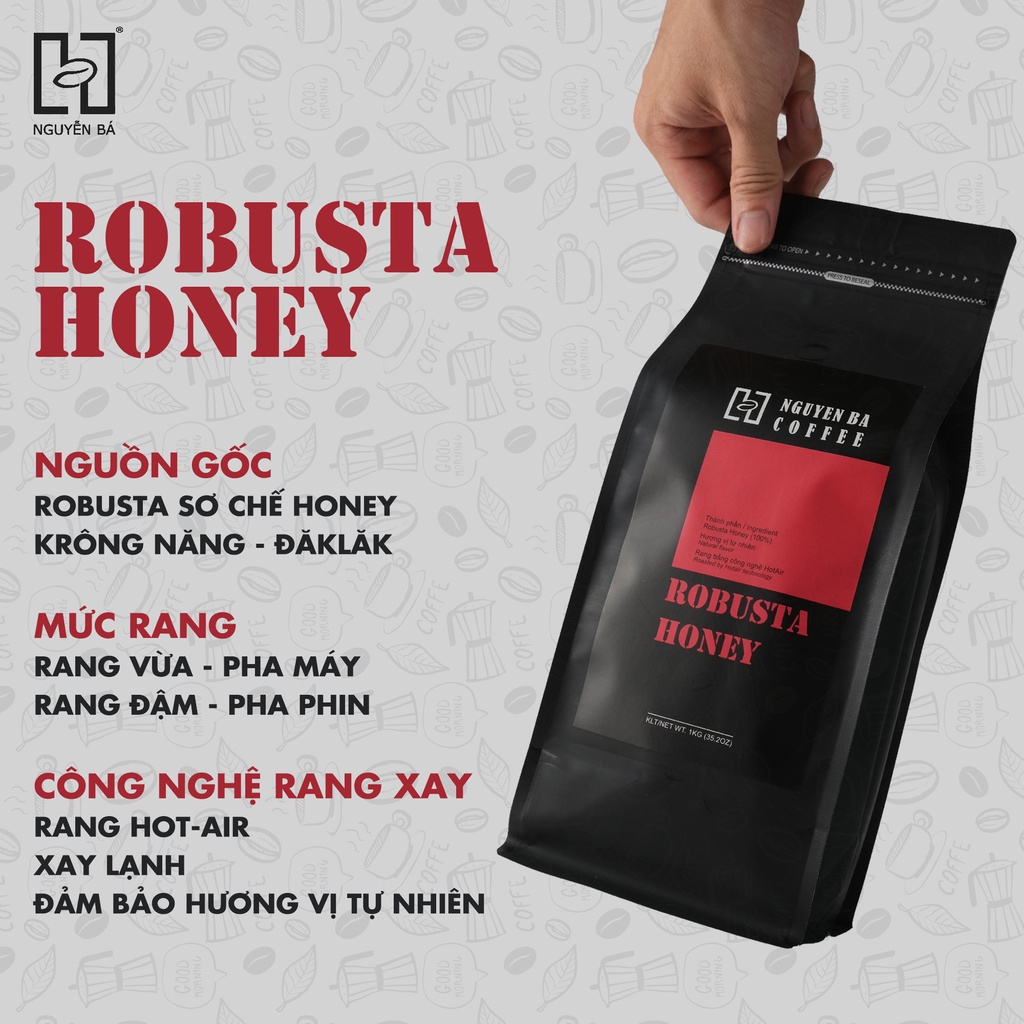 Cà phê nguyên chất ROBUSTA HONEY Nguyễn Bá Coffee - cafe rang xay nguyên chất dùng PHA PHIN, PHA MÁY, COLD BREW | BigBuy360 - bigbuy360.vn