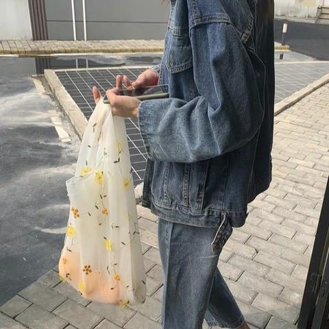 Ins Mesh Bag Embroidery Small Fresh Hand Bag Fairy Bag Organza Shoulder Bag Hand Shopping Bag