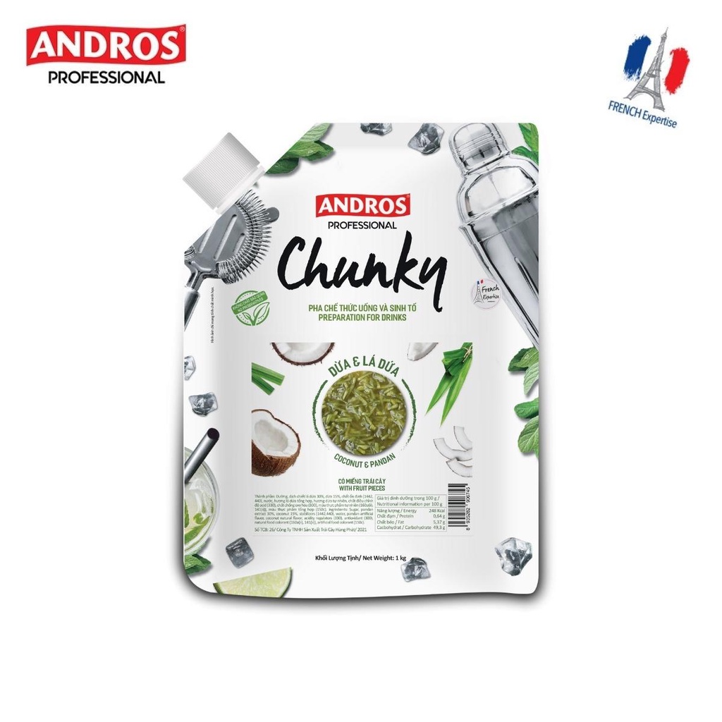 [Mã BMBAU50 giảm 7% đơn 99K] ANDROS - CHUNKY Dừa &amp; Dứa (Coconut &amp; Padan) - Nguyên liệu pha chế - Túi 1kg