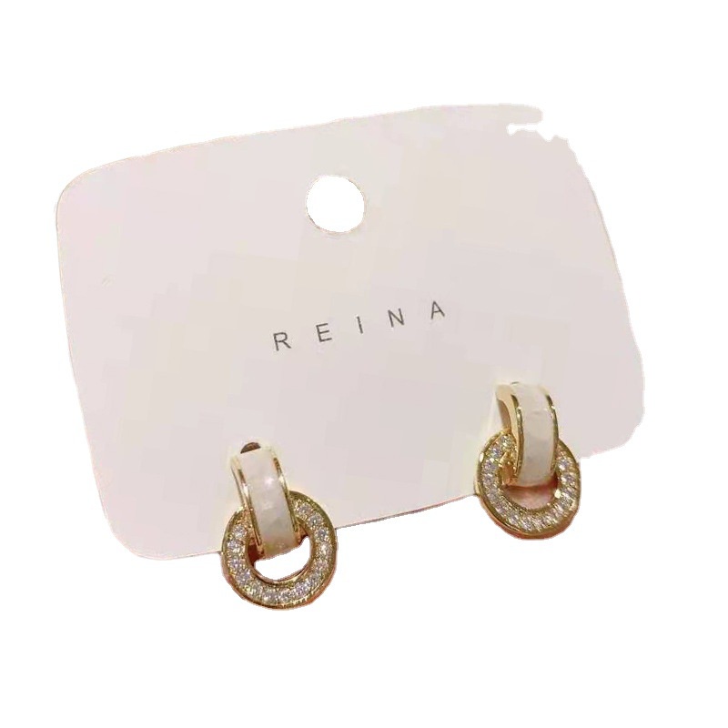 Bông tai mạ bạc 925 hình tròn đính đá đơn giản